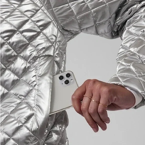 Athleta Whisper Featherless Metallic Jacket Silver Women's Small size - Picture 4 of 13